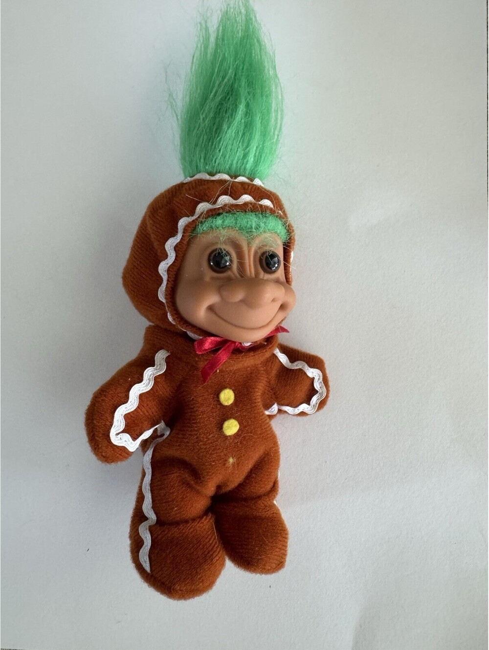 Vintage 90s Russ Troll Doll Gingerbread Man Green Hair Christmas Holiday 5.5”